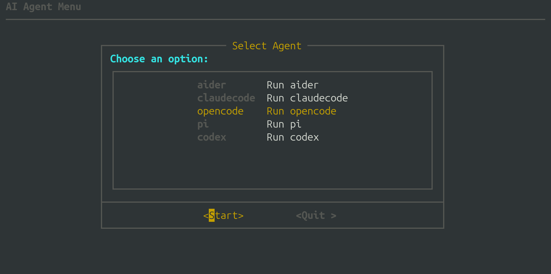 AIMenu interface showing running AI agents in containers
